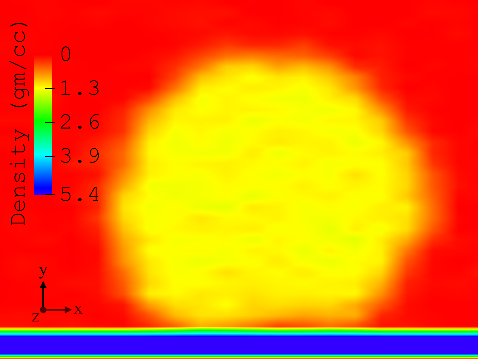 Density contour of liquid at solid-liquid interface.